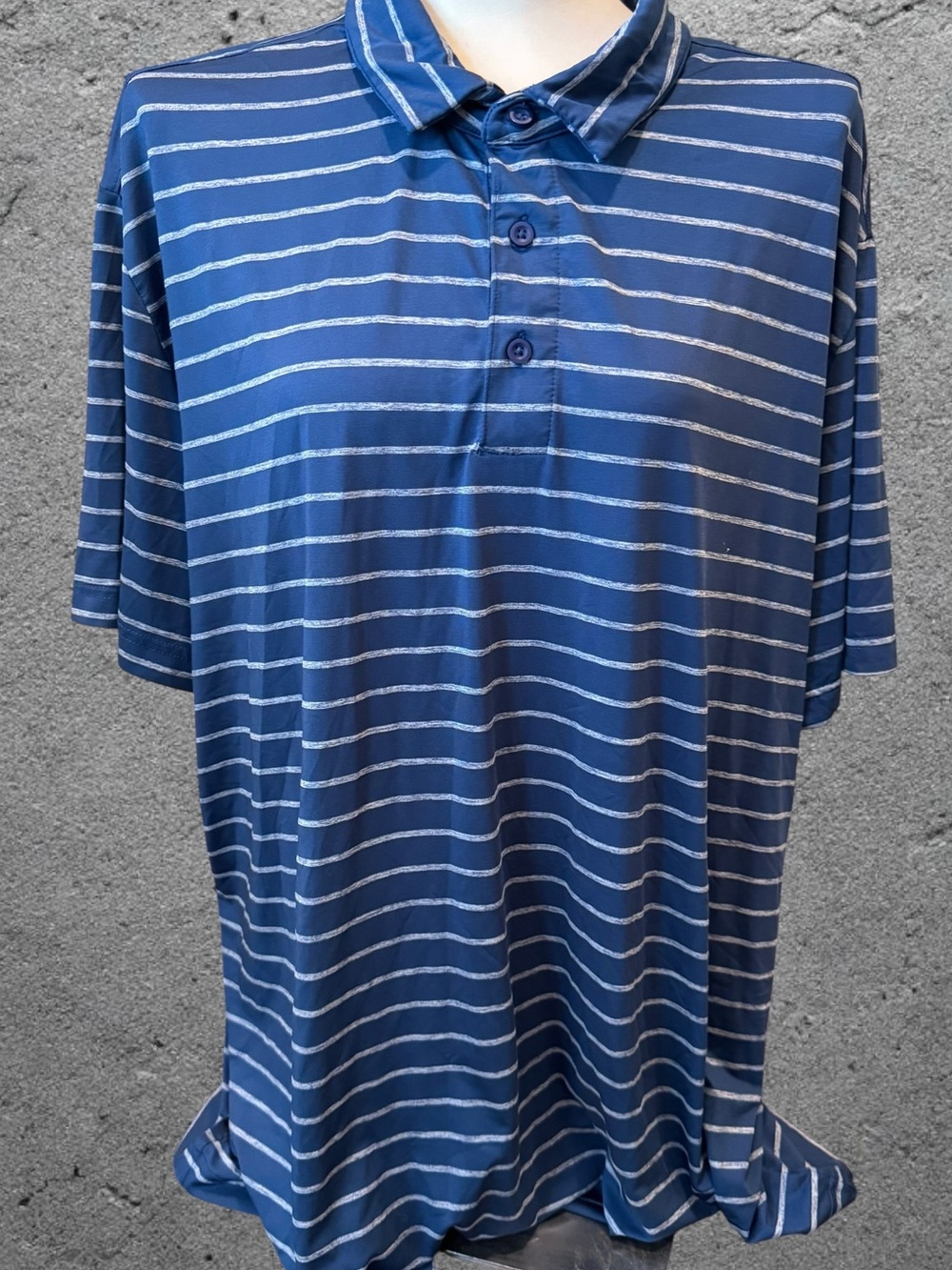 Member’s Mark Men’s XXL Active Performance Polo Navy Blue White Stripe Golf